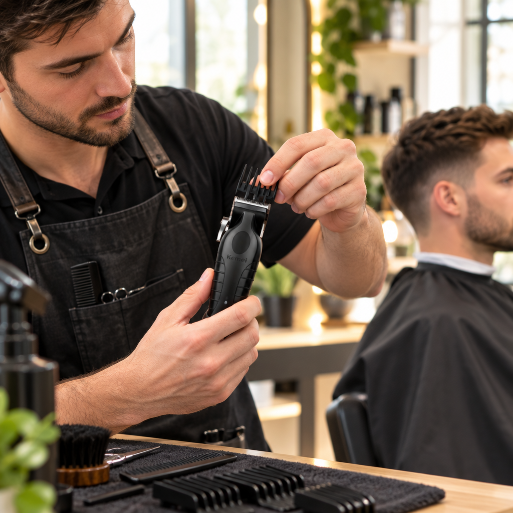 Clipper en salón con estilista y cliente